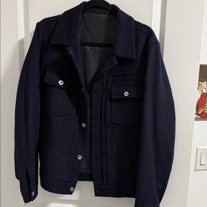 Men's Navy Shirt Jacket with Buttoned Flap Pockets